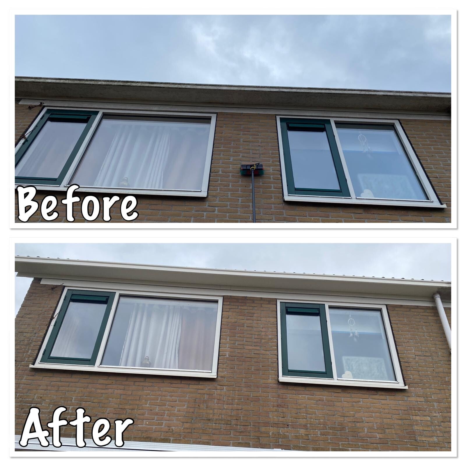 Ramen van een woning voor en na de glasbewassing